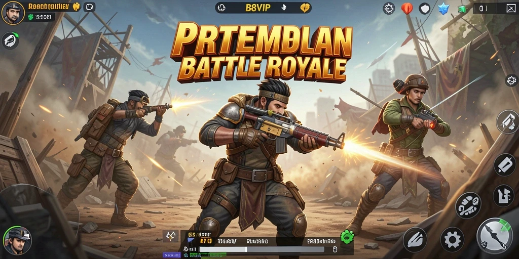 Tangkapan layar B8VIP menampilkan aksi seru dalam pertempuran Battle Royale.