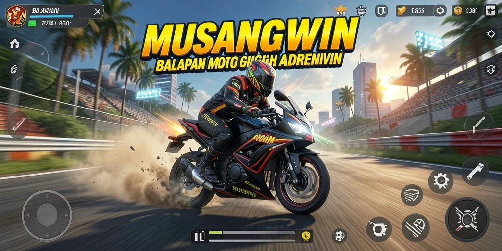 Tangkapan layar utama dari gameplay balapan motor yang mendebarkan.