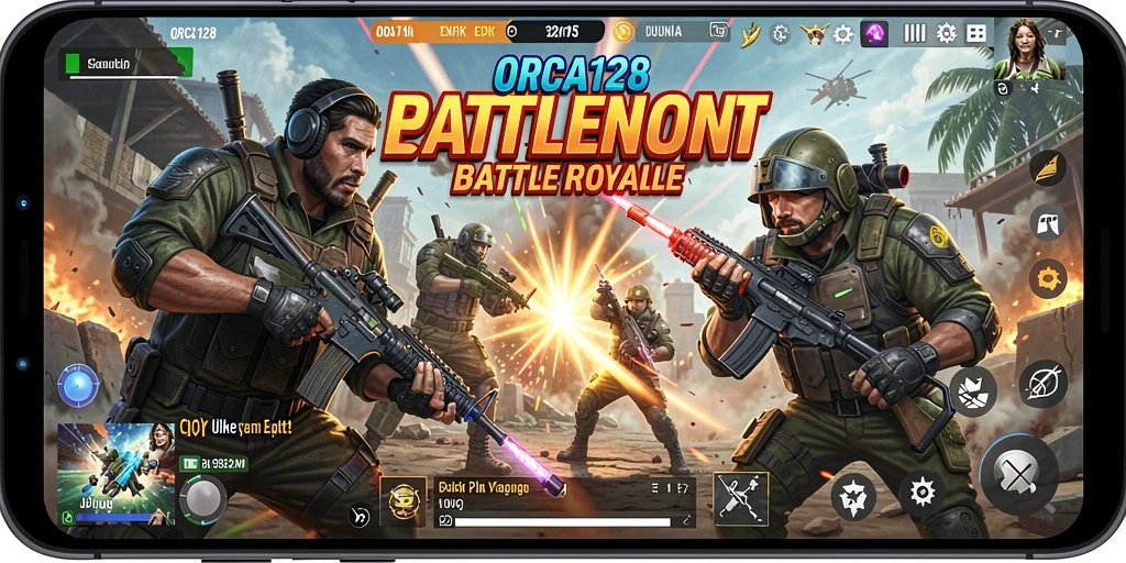 Tampilan mendebarkan dari gameplay ORCA128 dalam pertempuran Battle Royale.