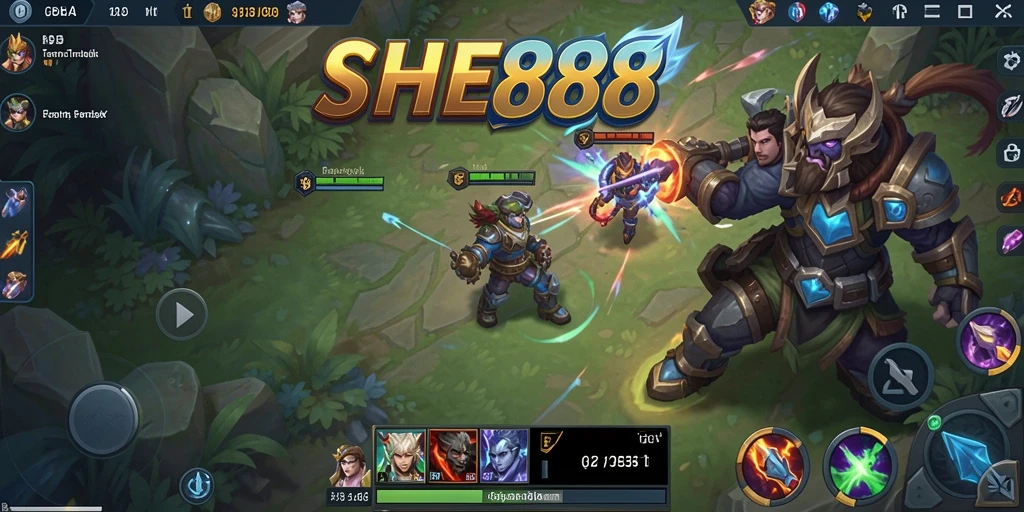 Tampilan gameplay MOBA SHE888 yang seru dan dinamis.