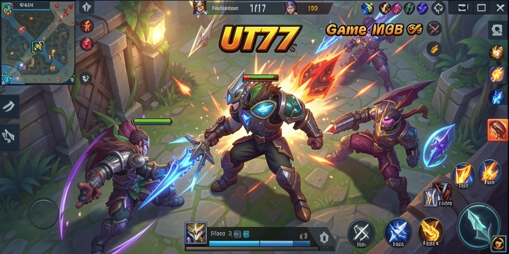 Screenshot UT77 menampilkan pertarungan tegang dalam game MOBA.